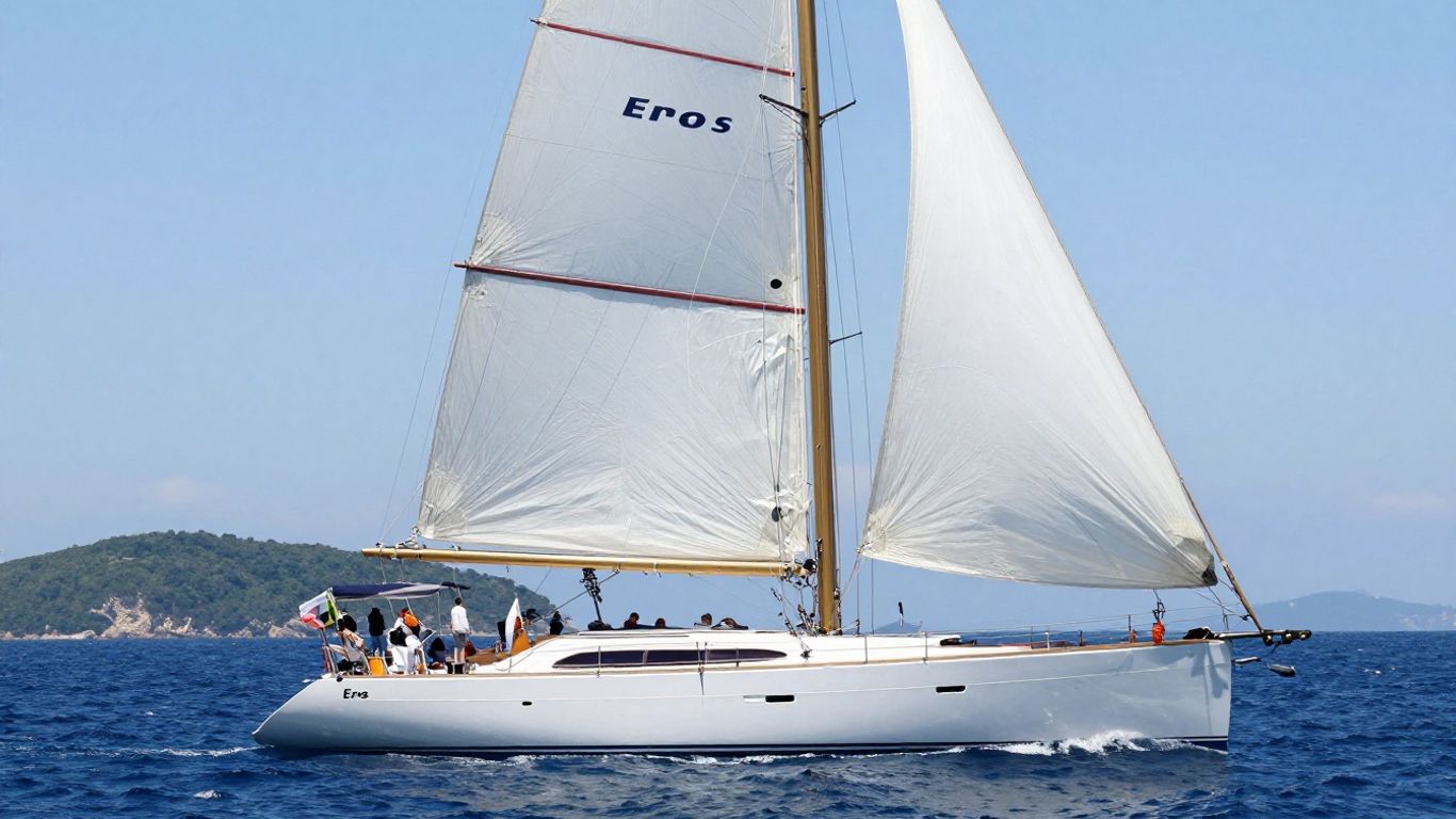 Eros sailing yacht on a calm blue sea.