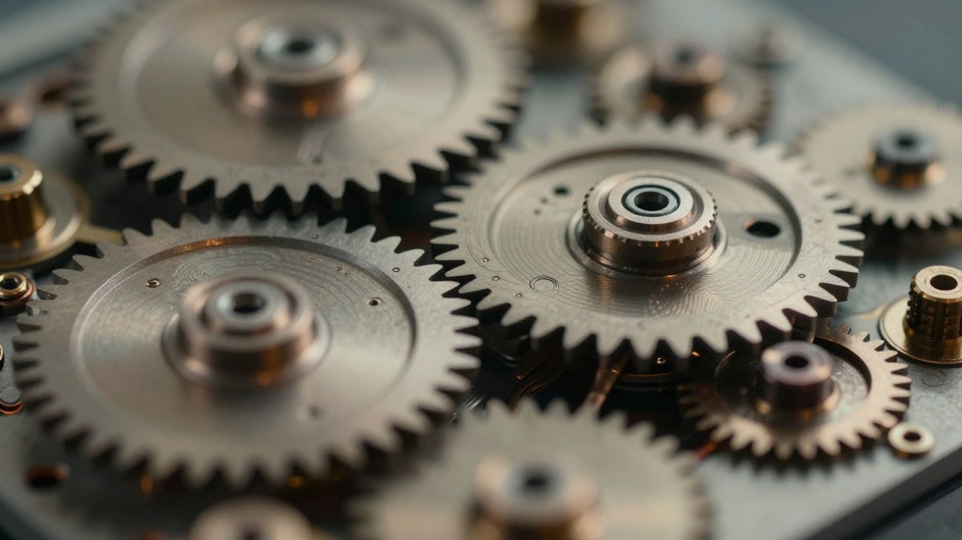 Gears and circuits representing technological development.