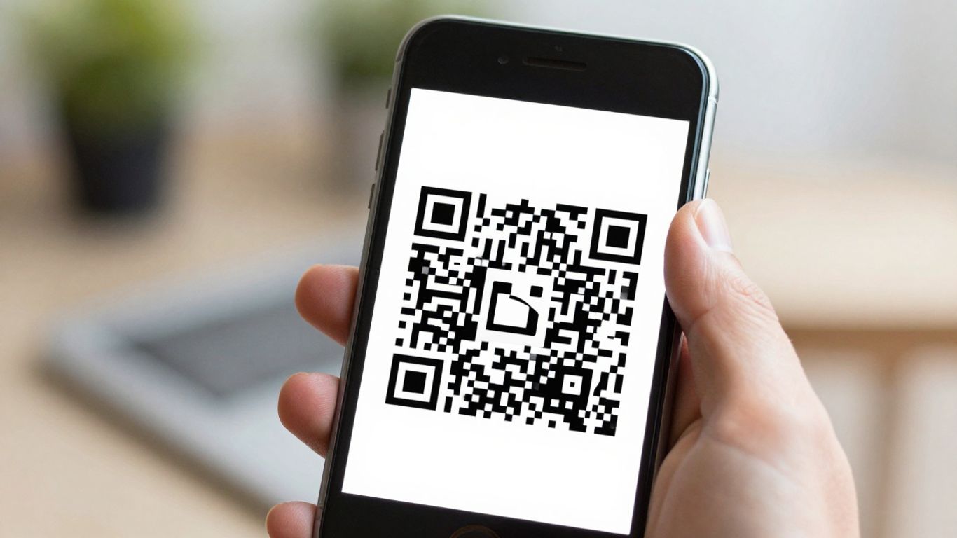 iPhone scanning a QR code on its screen.