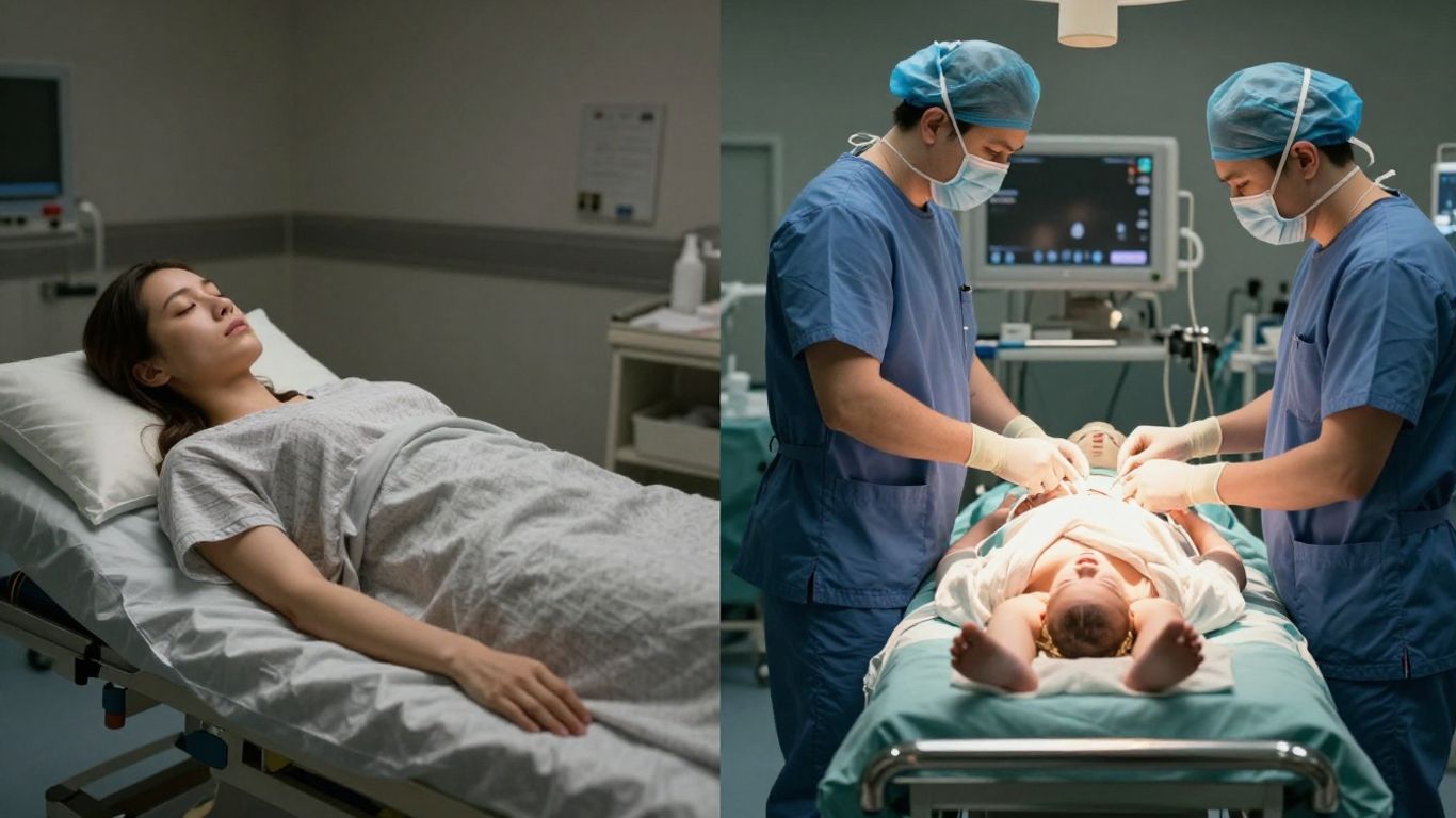 Comparação visual entre parto humanizado e cesárea.