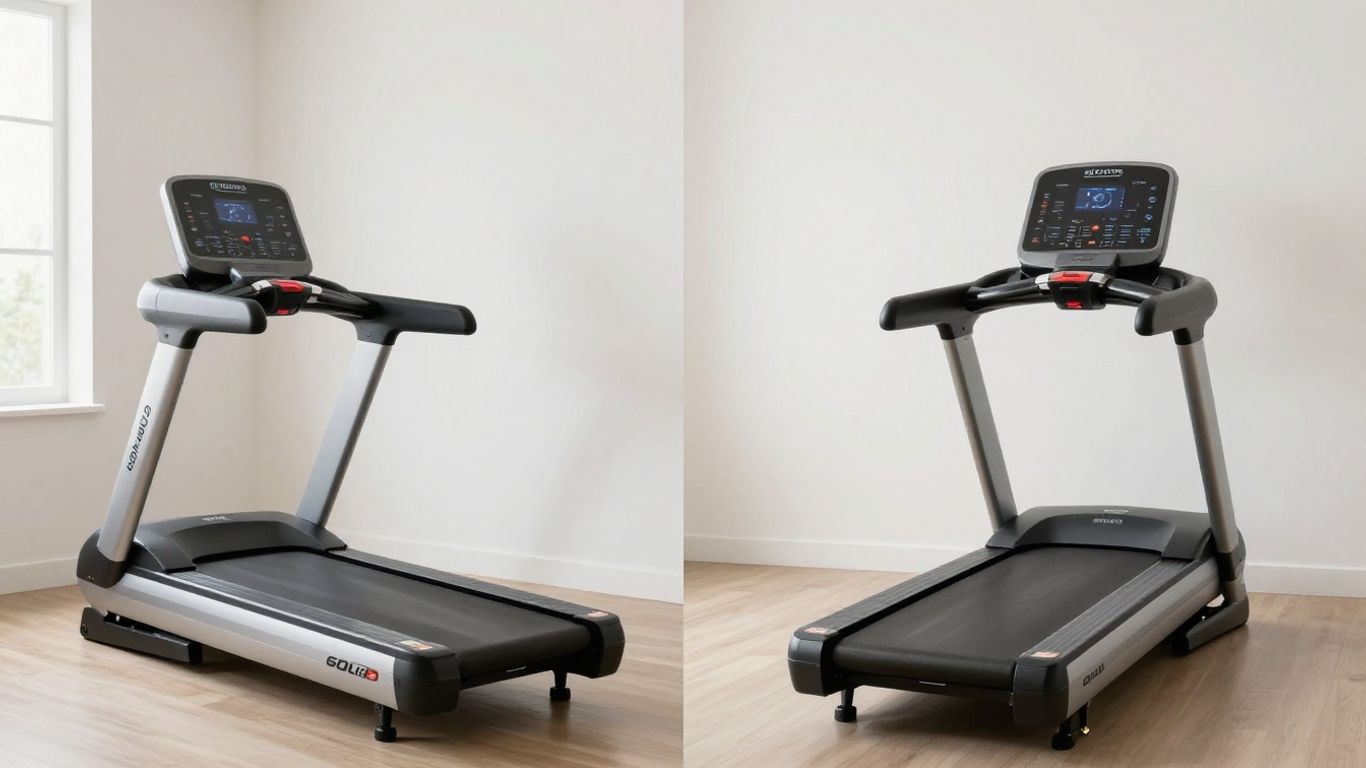 Horizon and Sole treadmills side-by-side in home gym settings.