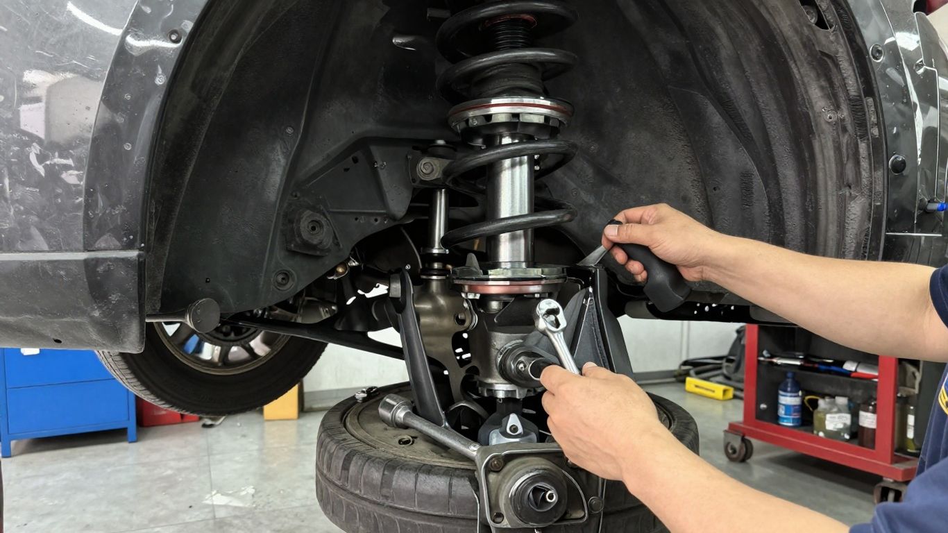 Technician fitting suspension control arm