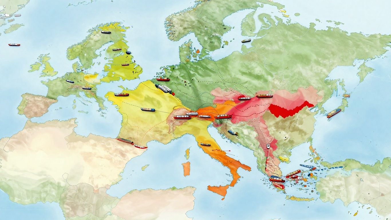 Global supply chain with geopolitical tension overlay.