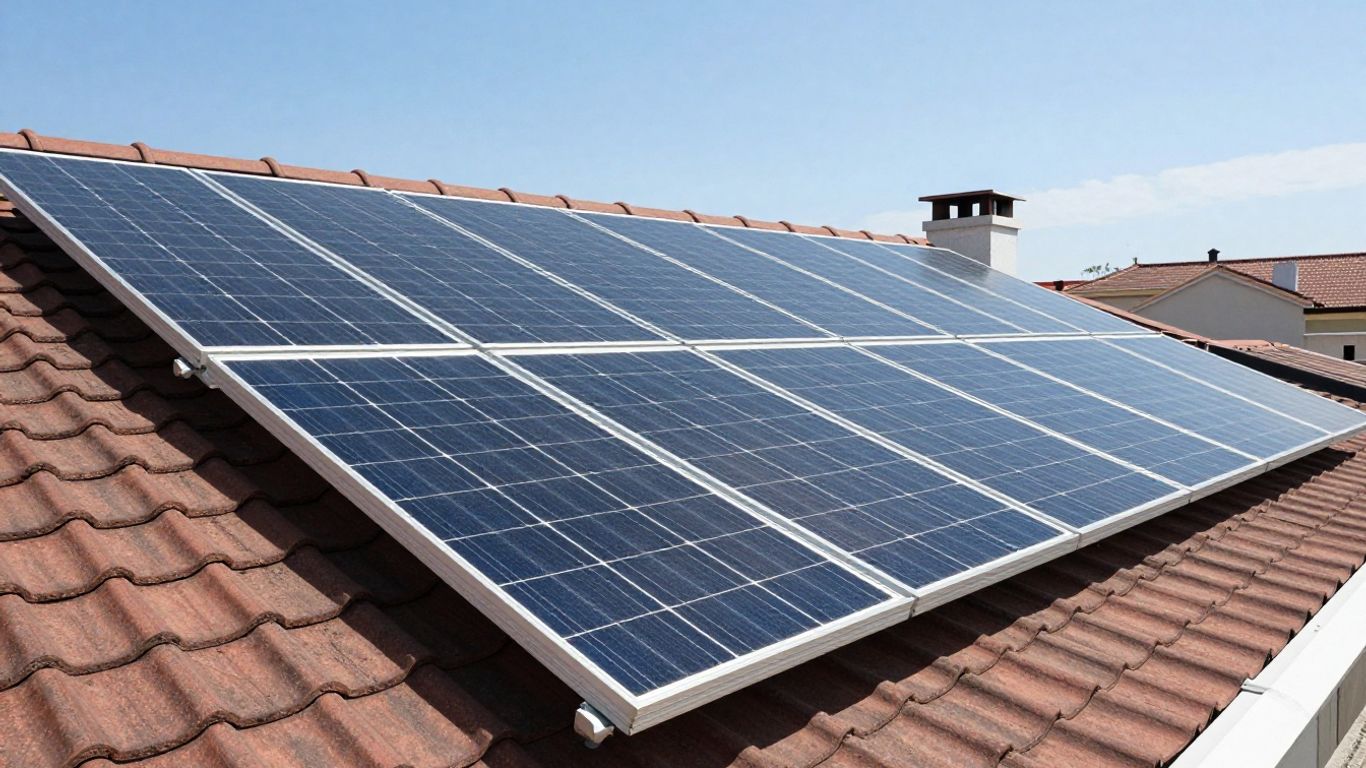 Panneaux solaires sur un toit ensoleillé.