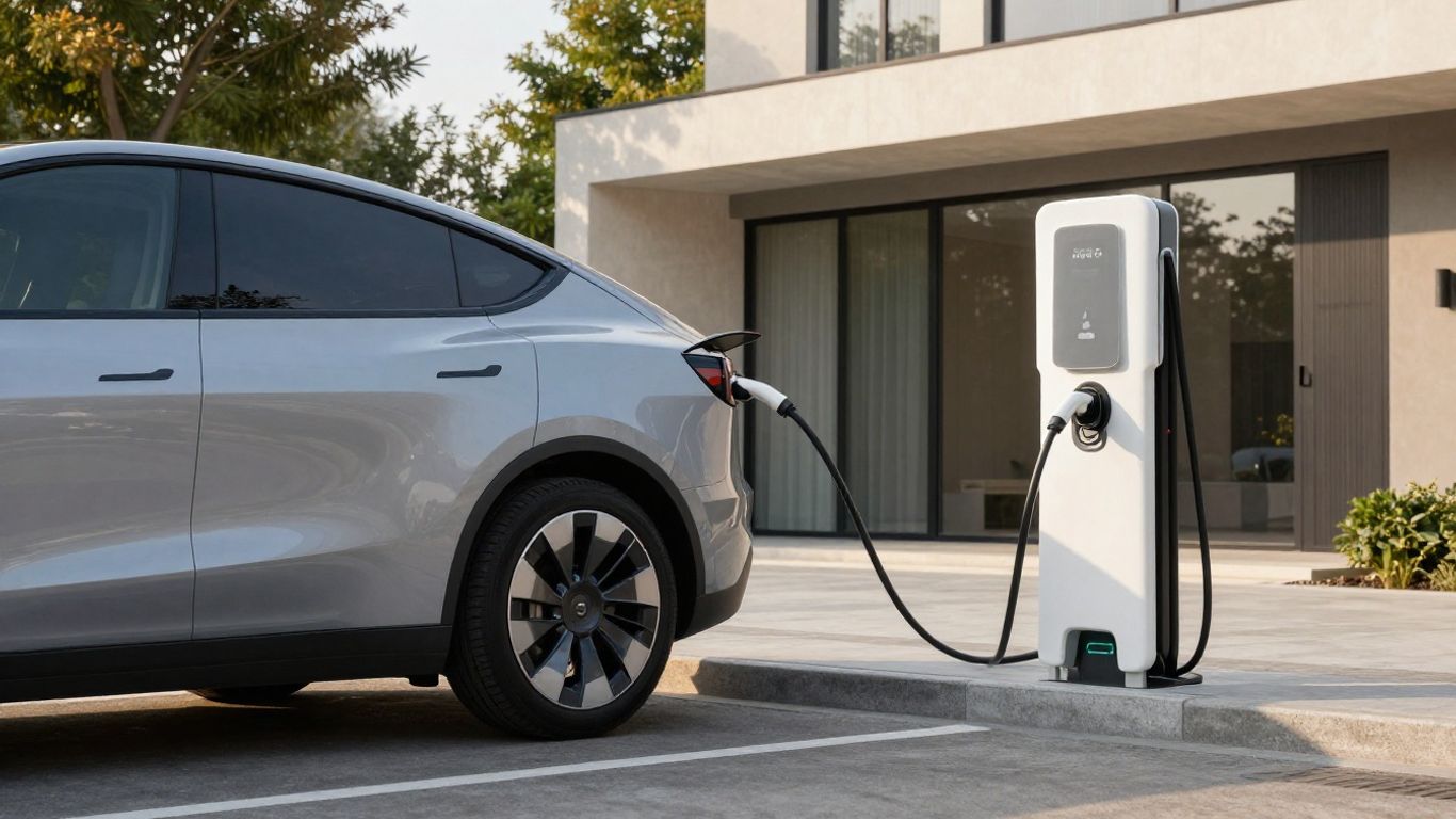 Electric SUV charging beside modern home