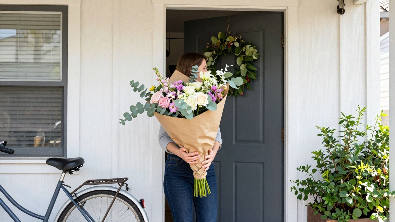 Florist preparing a bouquet for local delivery
