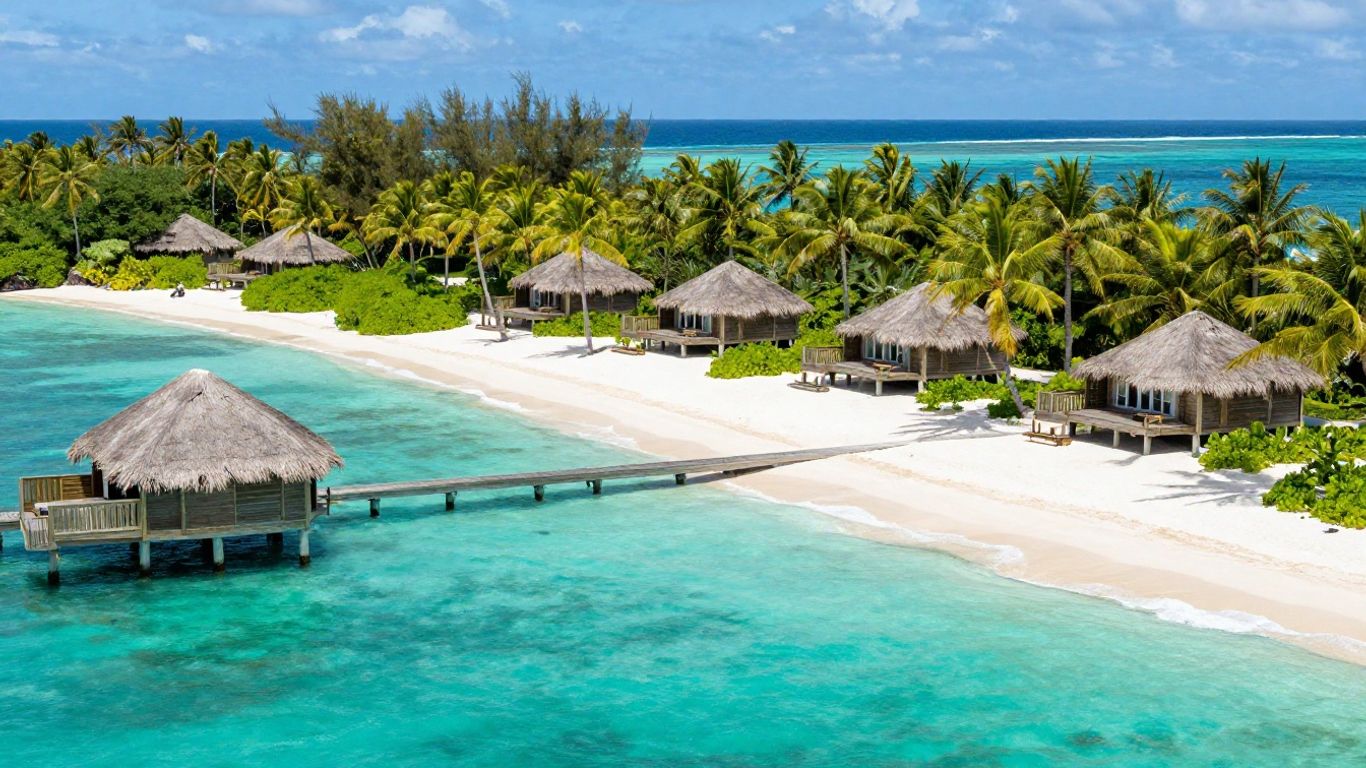 Hermitage Bay resort with white sand beach and turquoise water.