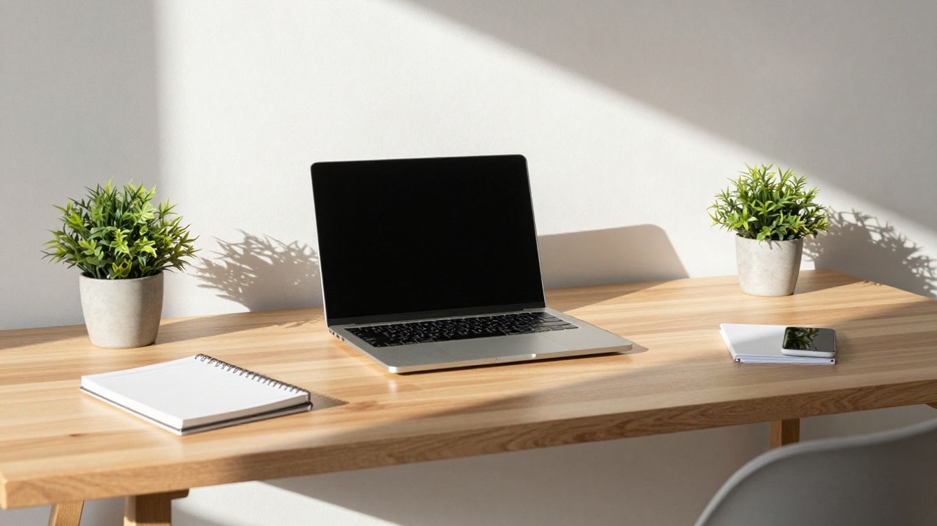 A clean office workspace with digital planning elements