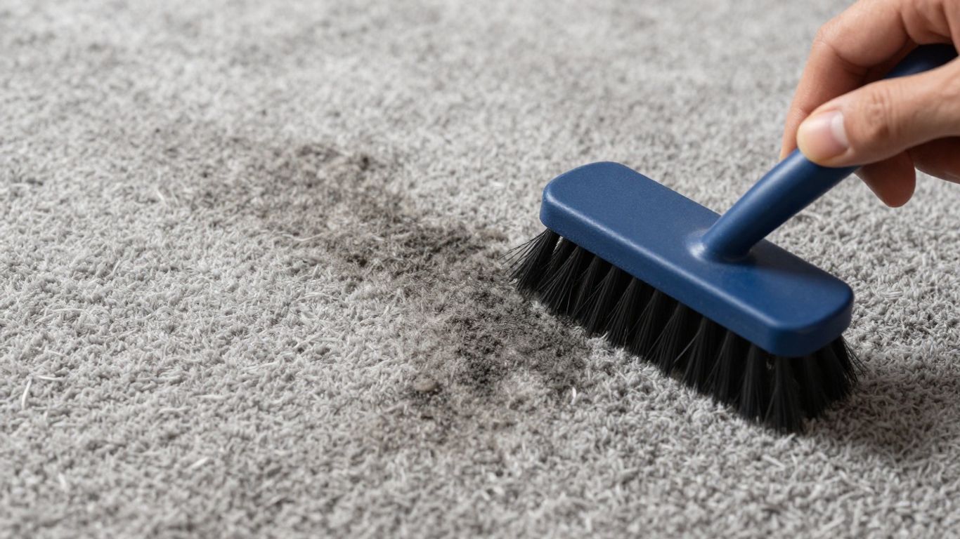 Carpet stain removal with cleaning tools.