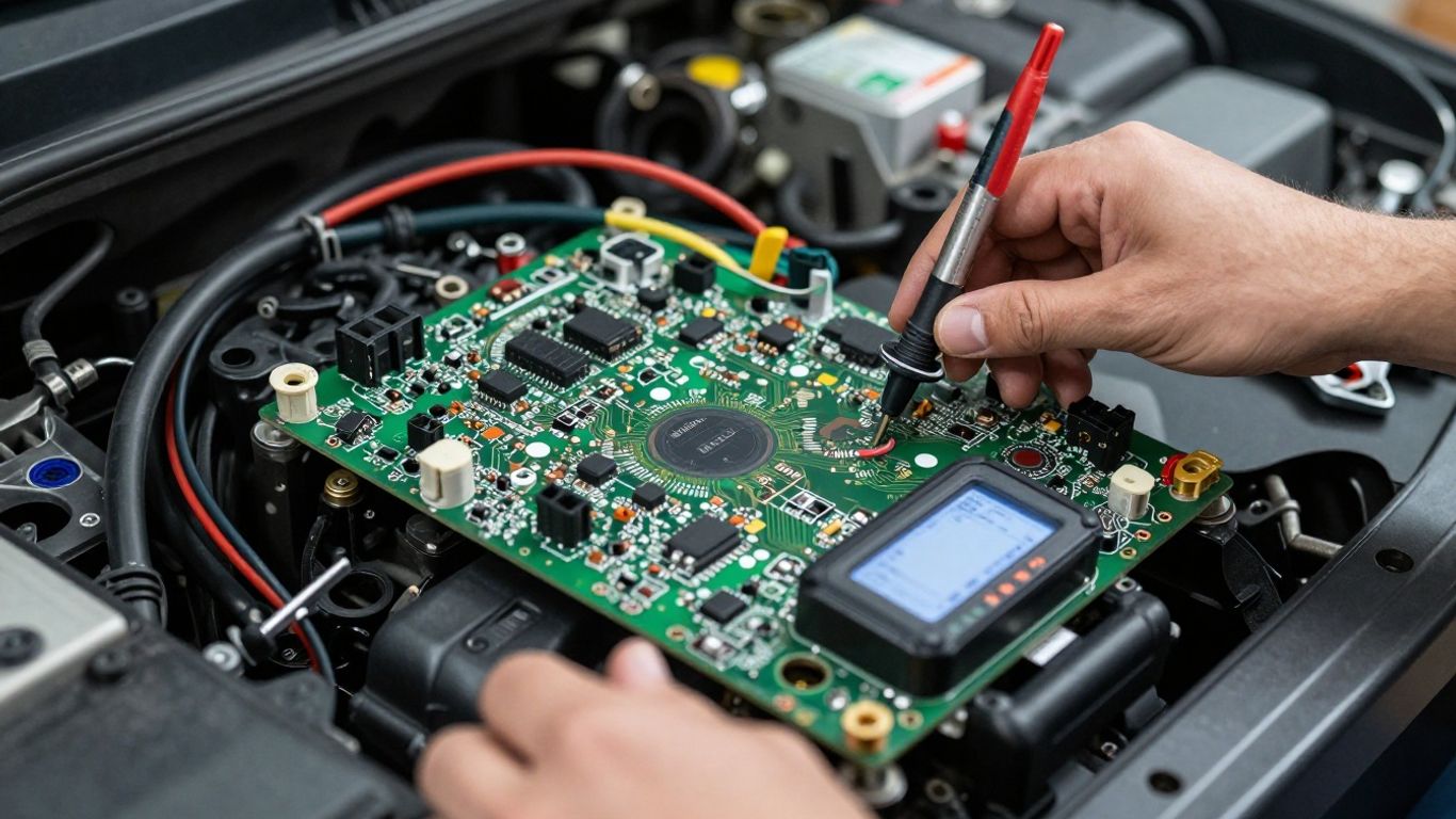 A mechanic examining an automotive control module