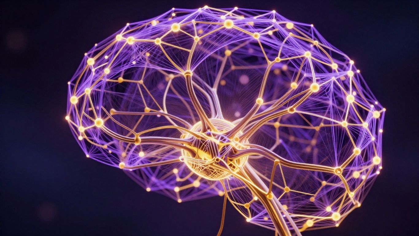 Abstract wireframe representation of connected neural networks