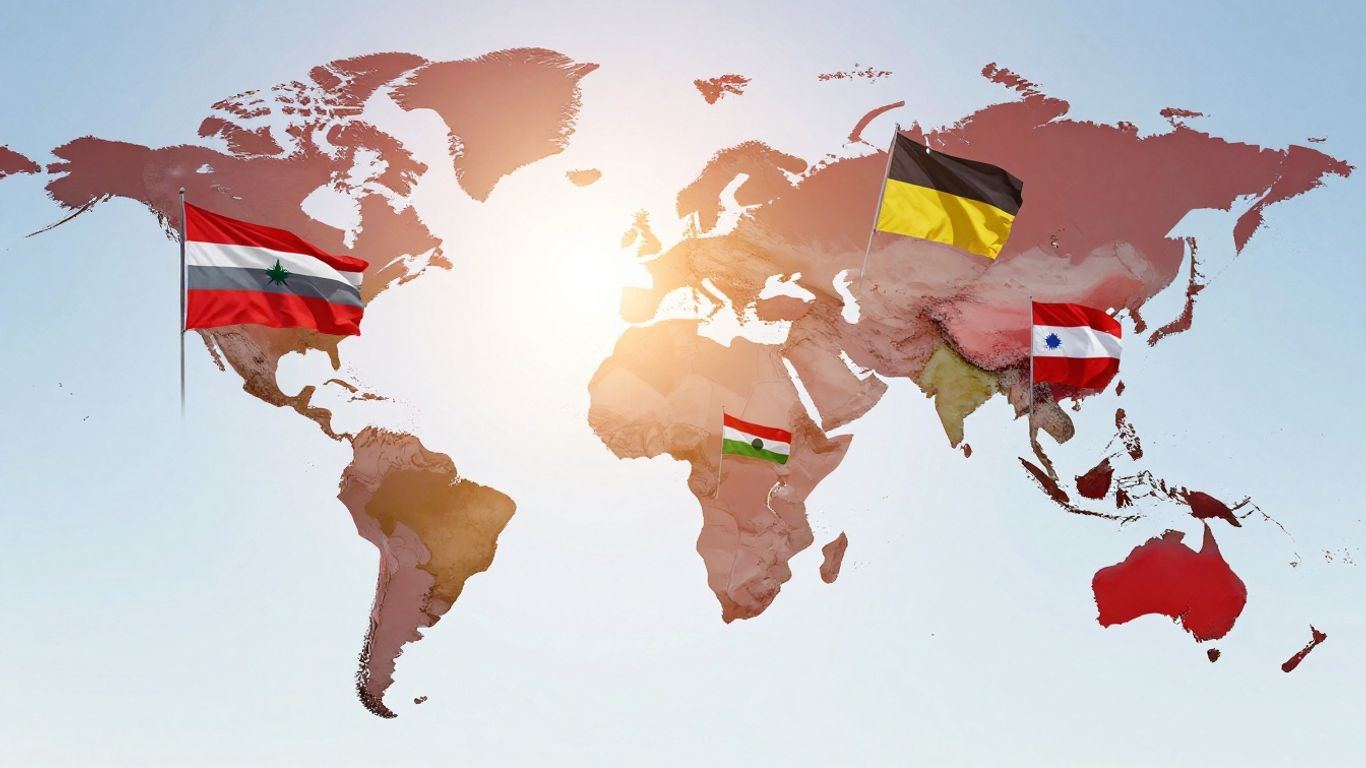 Global flags and emerging landmasses on a map.