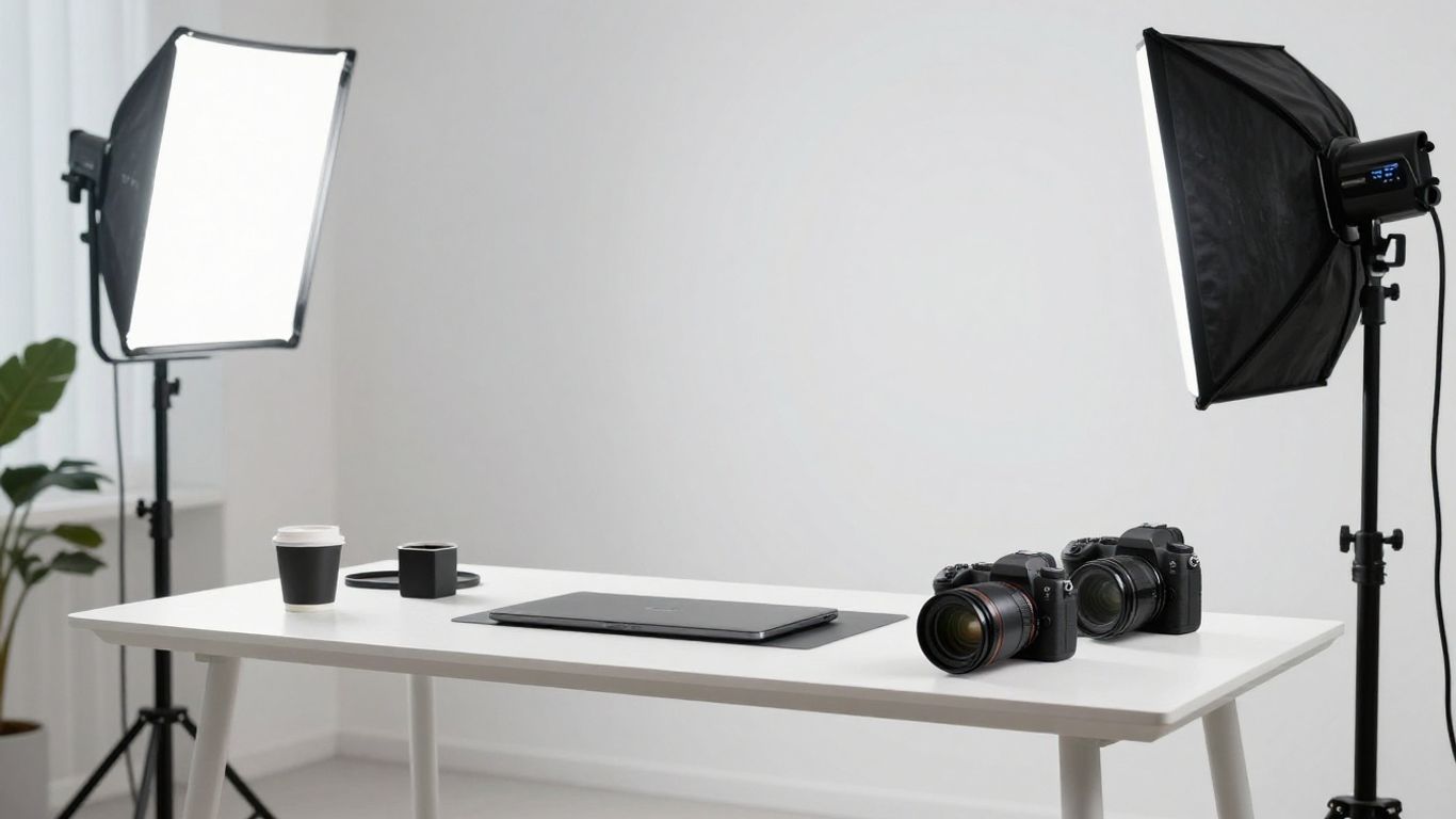 Professional streaming setup in a bright modern studio