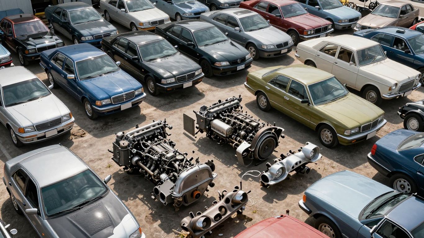 Chrysler car parts in an Adelaide wrecking yard.
