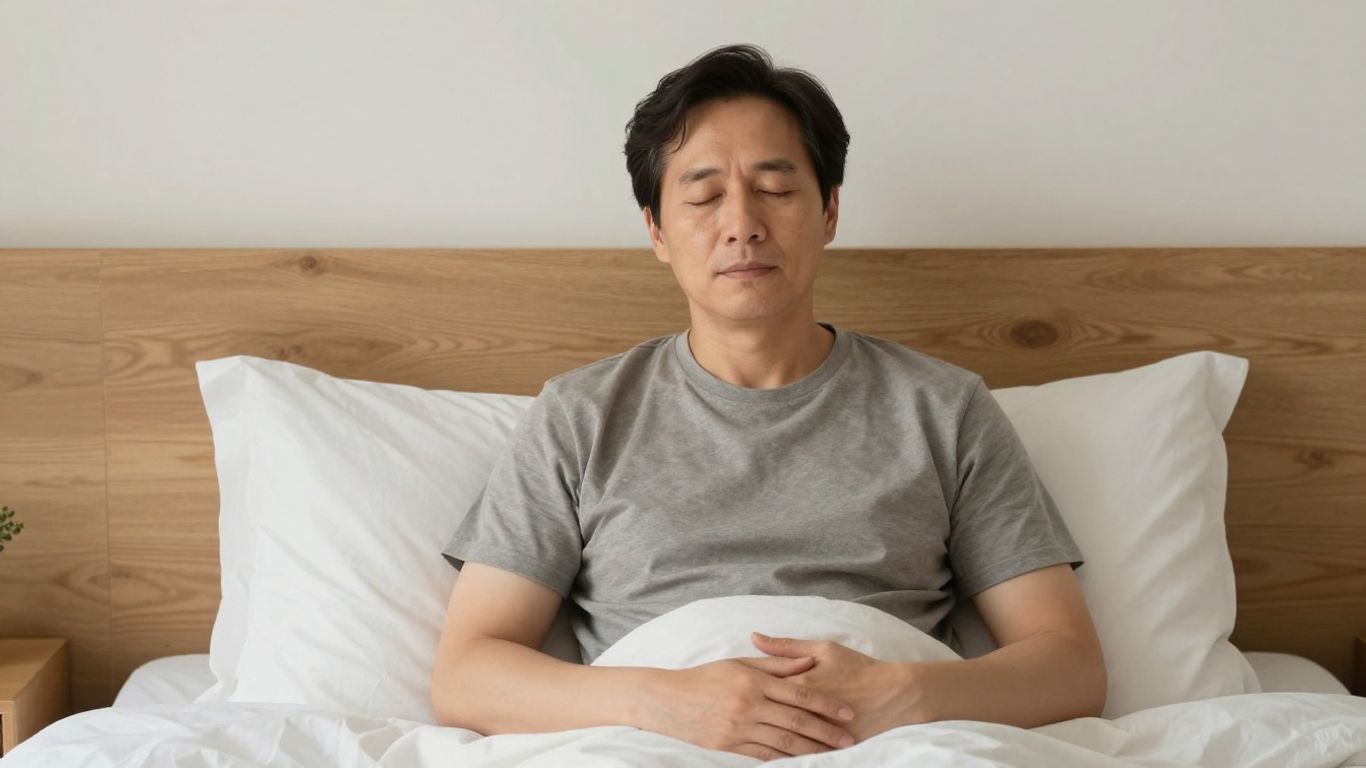 Person practicing measured breathing in a quiet room