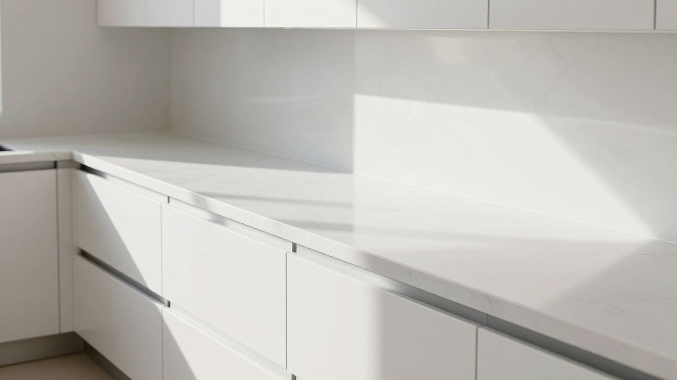 Modern kitchen with white quartz countertops