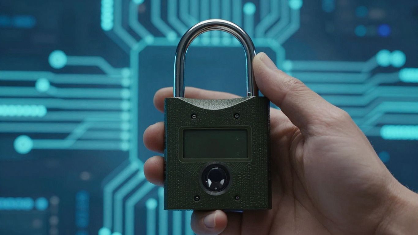 Digital lock with circuit board background.