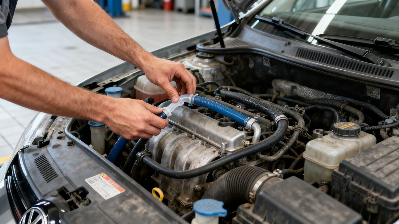 VW Motorraum bei einer Gebrauchtwagenprüfung