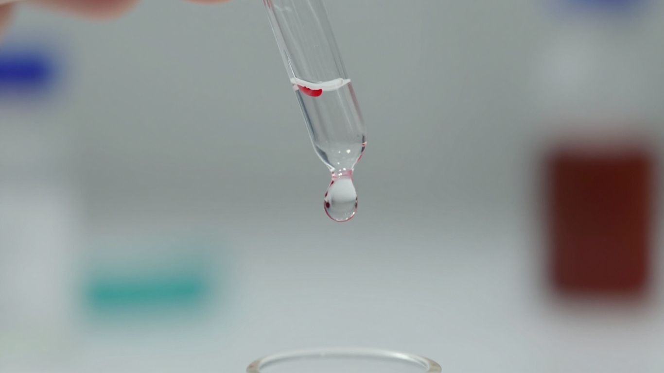 Blood drop falling into vial