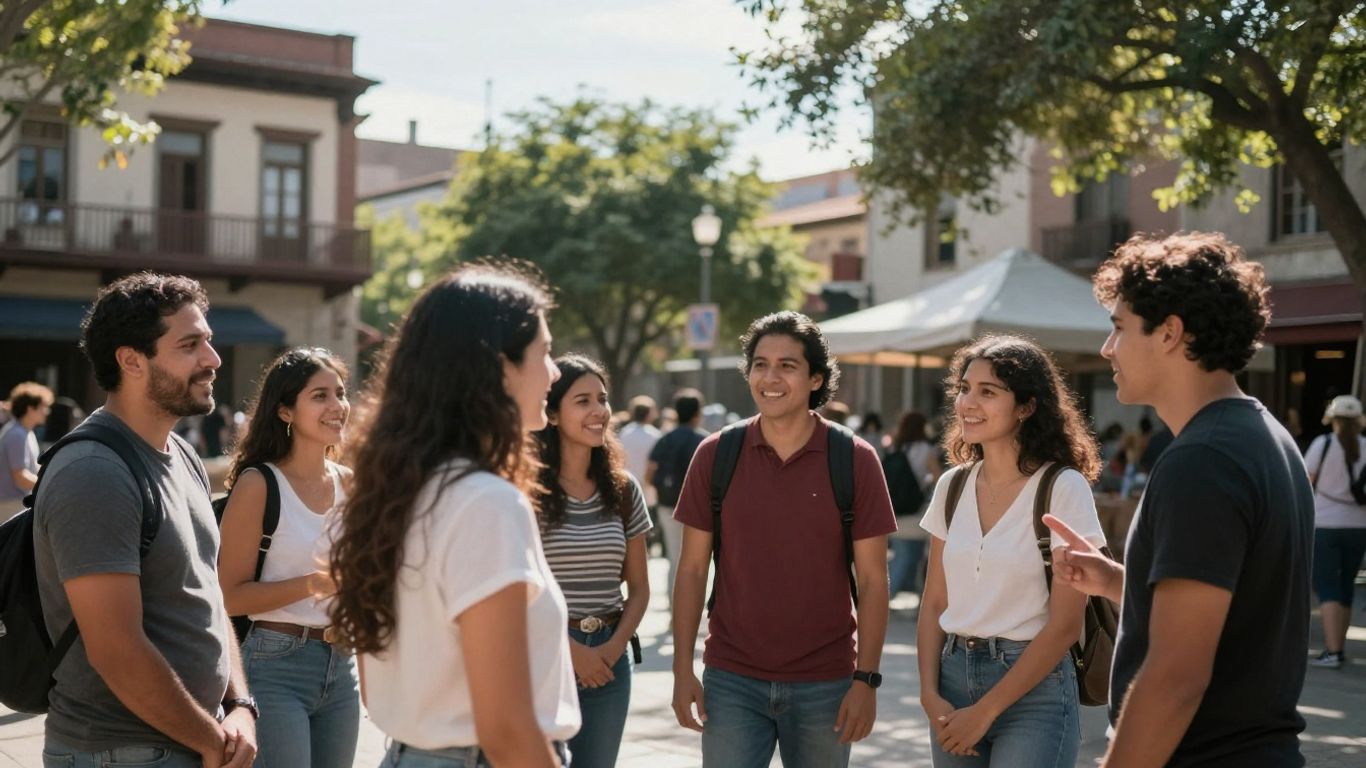 Oameni interacționând în spațiul public, reflectând legile.