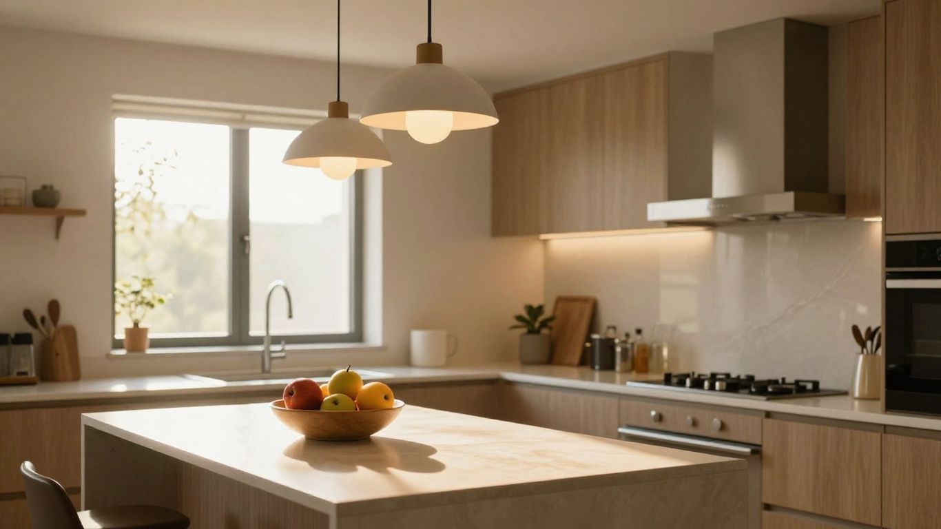 Modern kitchen pendant lamp illuminating countertop