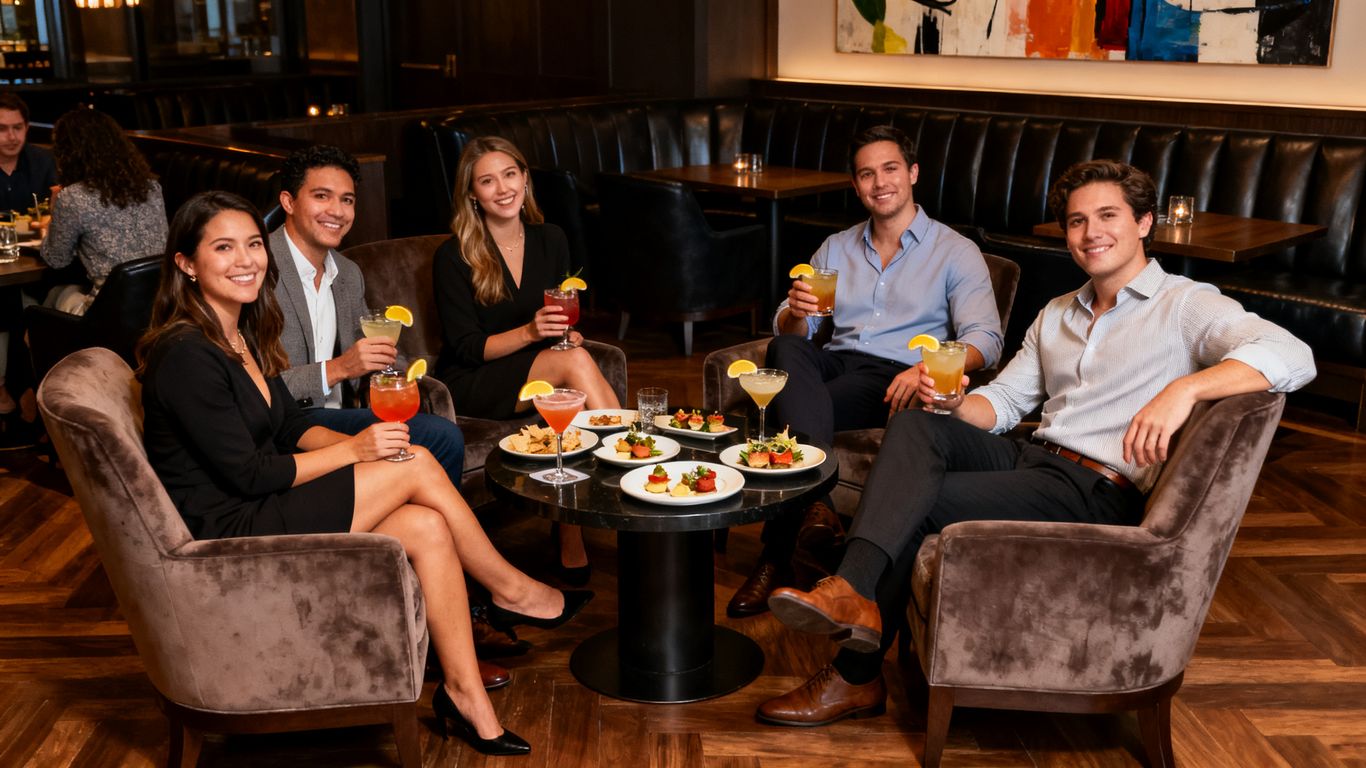 Groups enjoying upscale dining in a posh lounge area