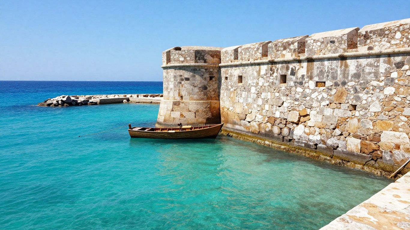 The fort looming above choppy Mediterranean blue waters