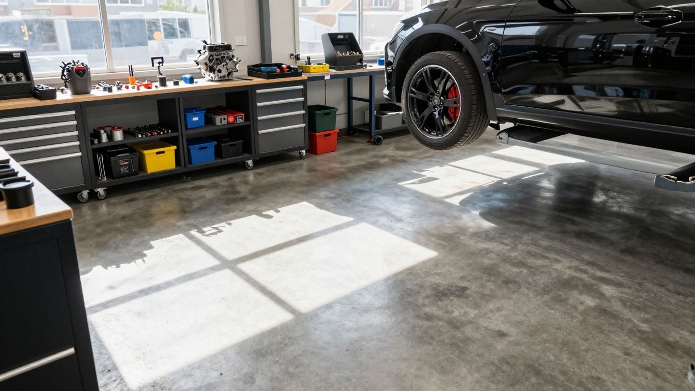 Castle Hill automotive workshop with car on lift.