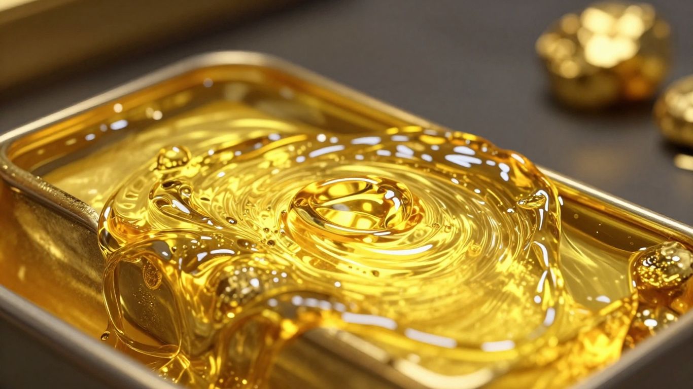 Helder, sprankelend gesmolten goud in een smeltkroes.