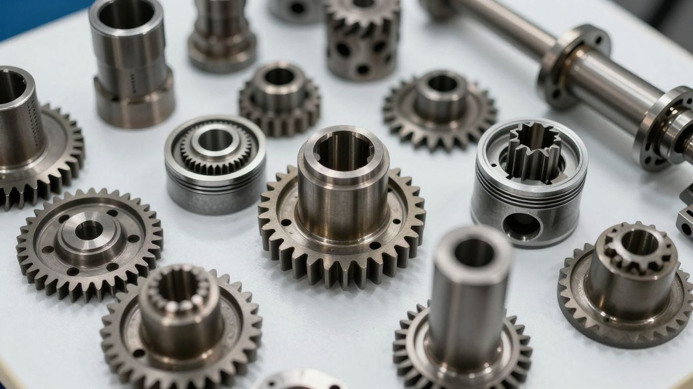 Engine parts and components displayed for sale.
