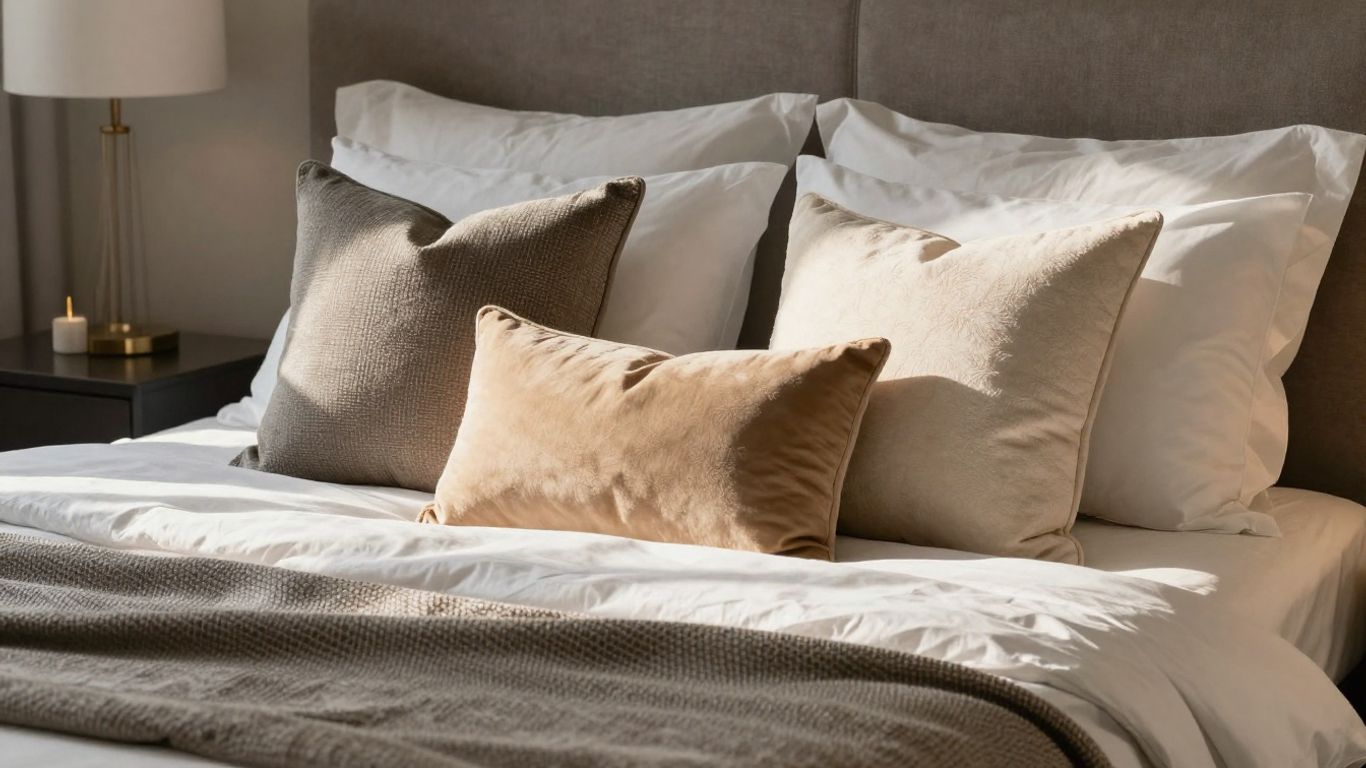 Cozy bed with decorative throw pillows.