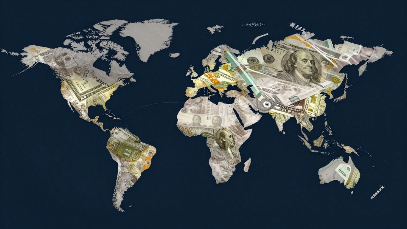 Global finance and currency exchange imagery.