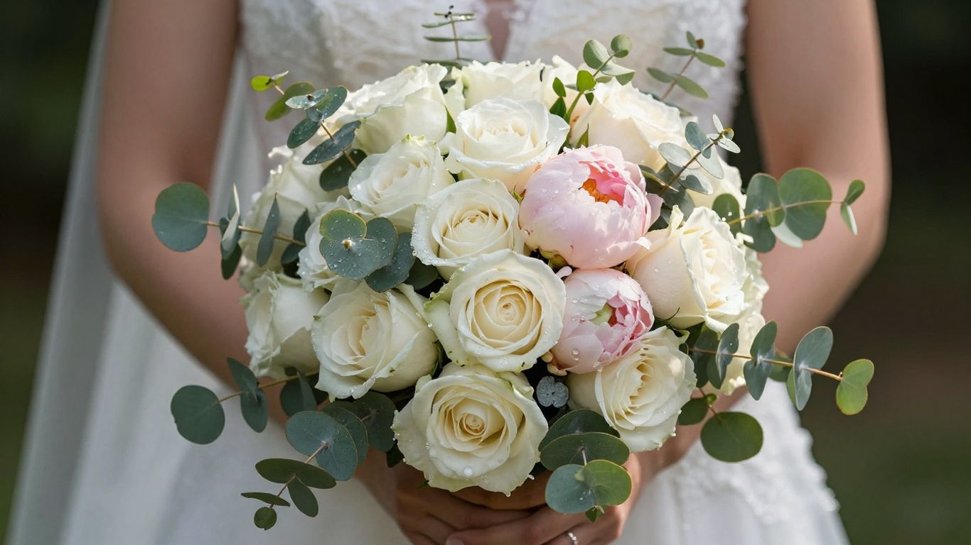 Bride holding a beautiful, emotional wedding bouquet.