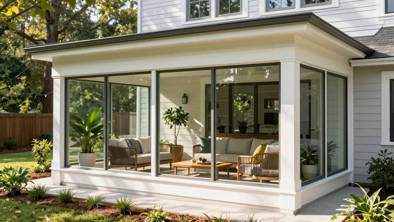 Dacula Georgia sunroom addition with large windows and plants.