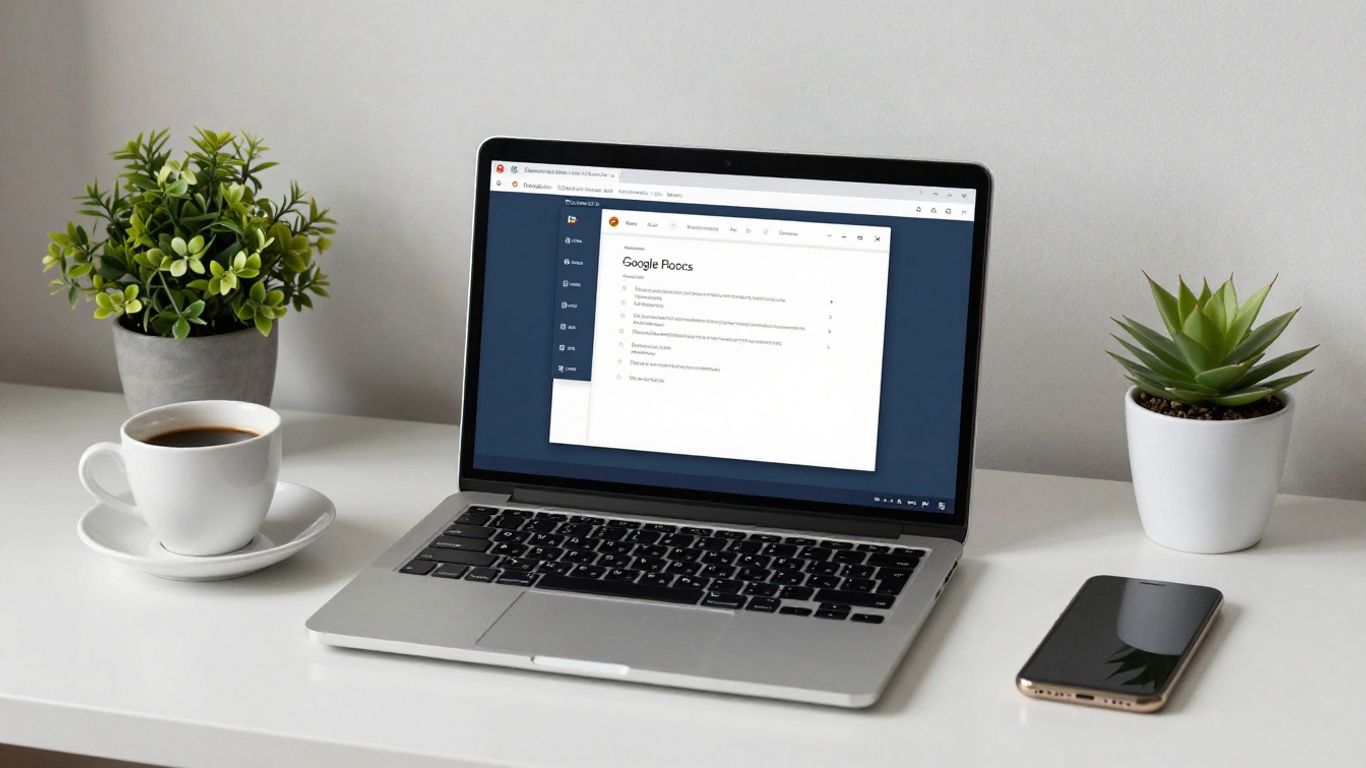 Laptop z Dokumentami Google na biurku w jasnym biurze.