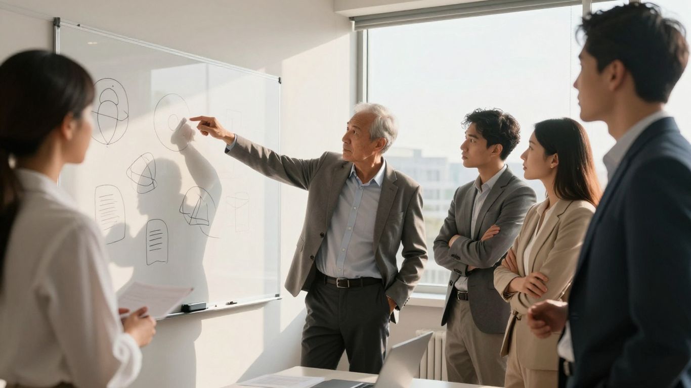 Business professionals collaborating in a modern office.