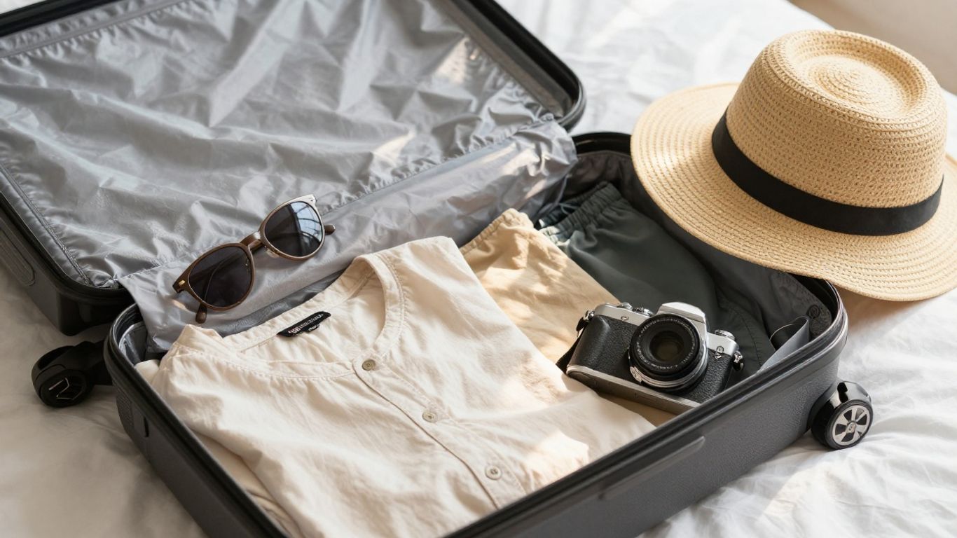 Suitcase organized with travel essentials