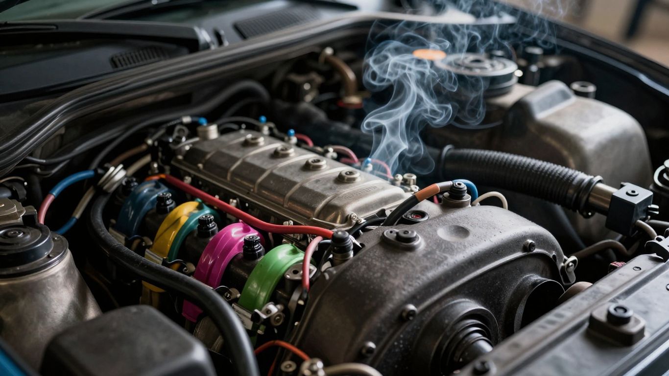 Car engine with a wisp of smoke
