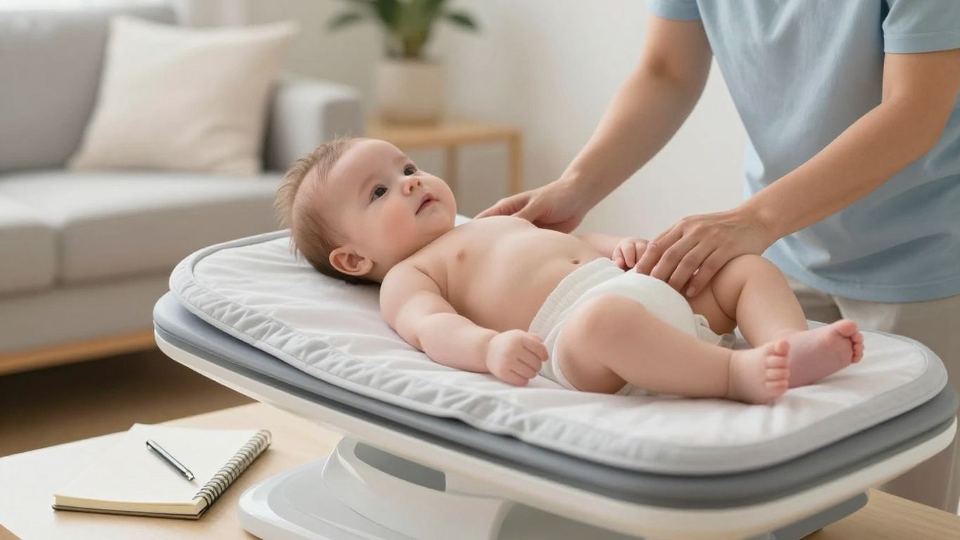 Cuidador registrando medidas de un bebé en casa