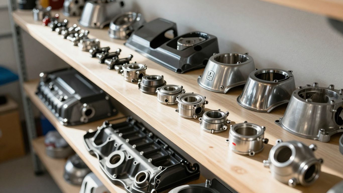 Honda car parts organized on shelves
