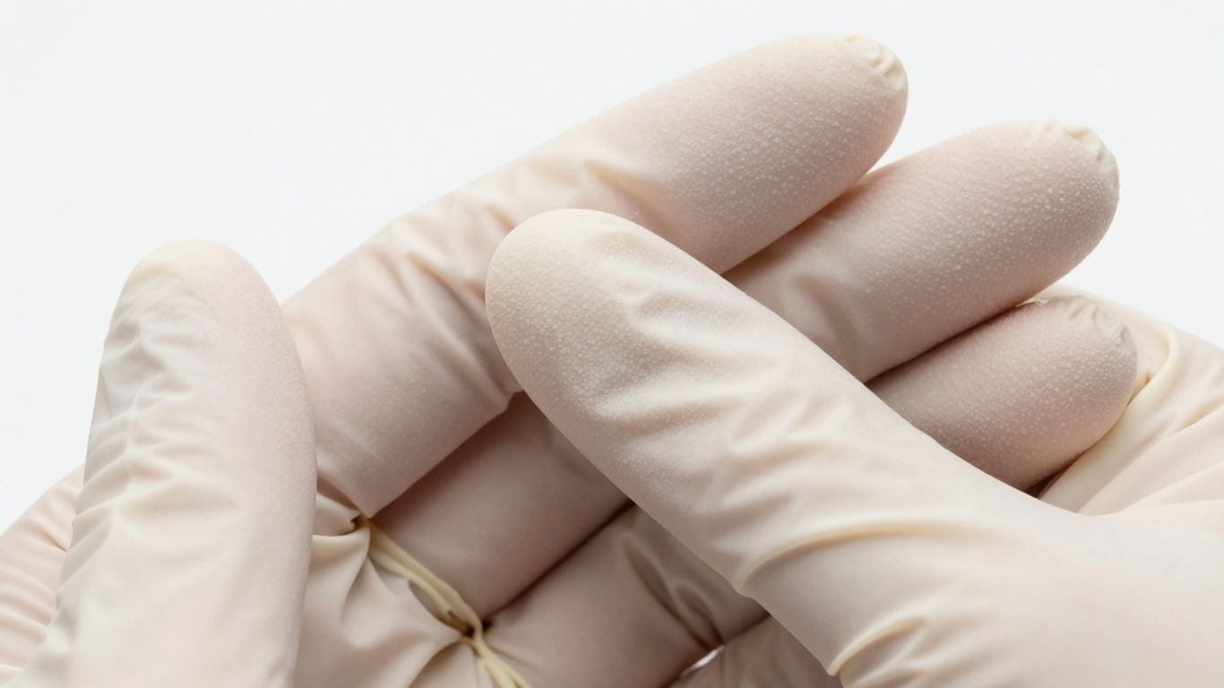 Detailansicht der texturierten Oberfläche eines medizinischen Handschuhs