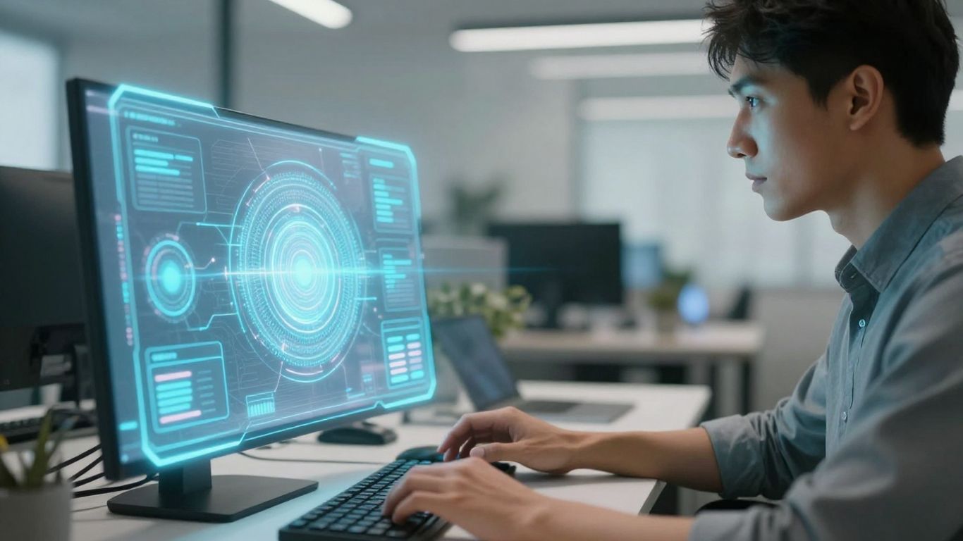 Person using advanced AI interface for content creation.