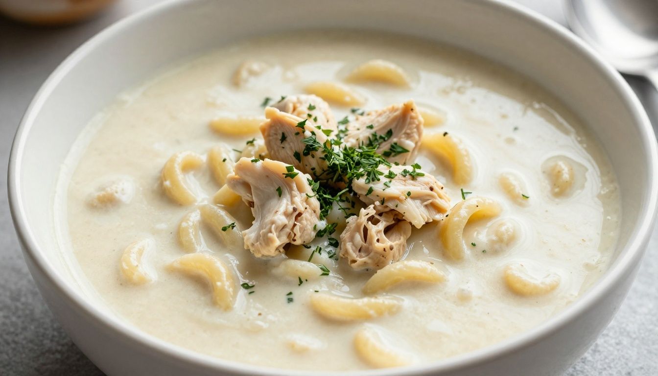 Olive Garden Chicken Gnocchi Soup - A finished bowl of creamy chicken gnocchi soup garnished with herbs