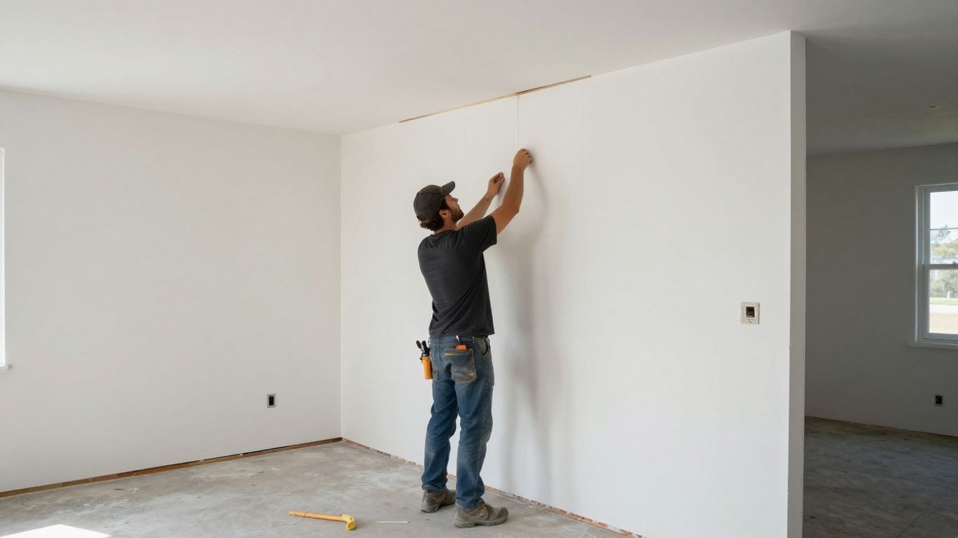 Contractor installing drywall in Berkeley Lake basement