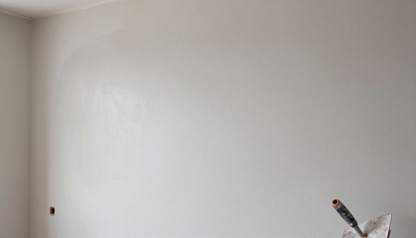 A freshly plastered wall in a Bristol home, with a plasterer's trowel resting nearby, showing a smooth, professional finish.