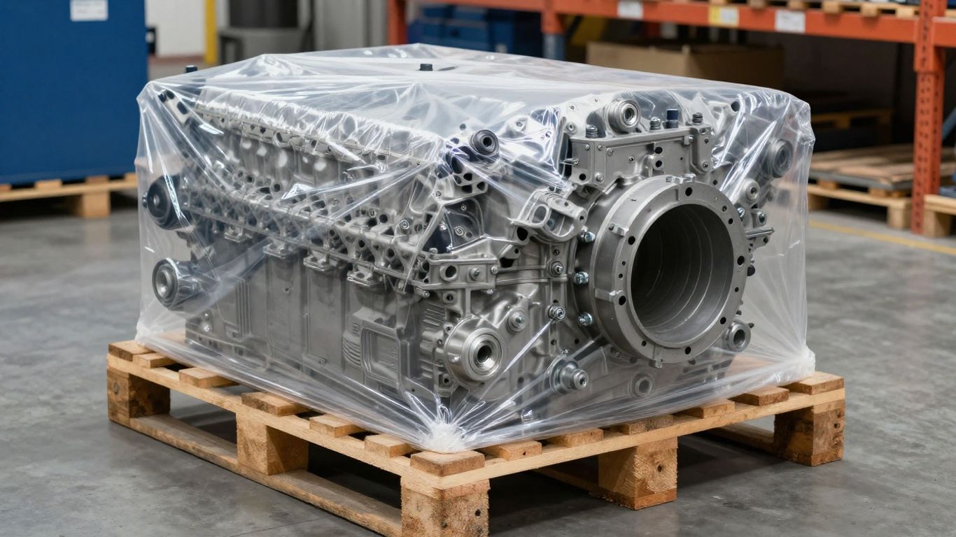 Palletized engine ready for shipping