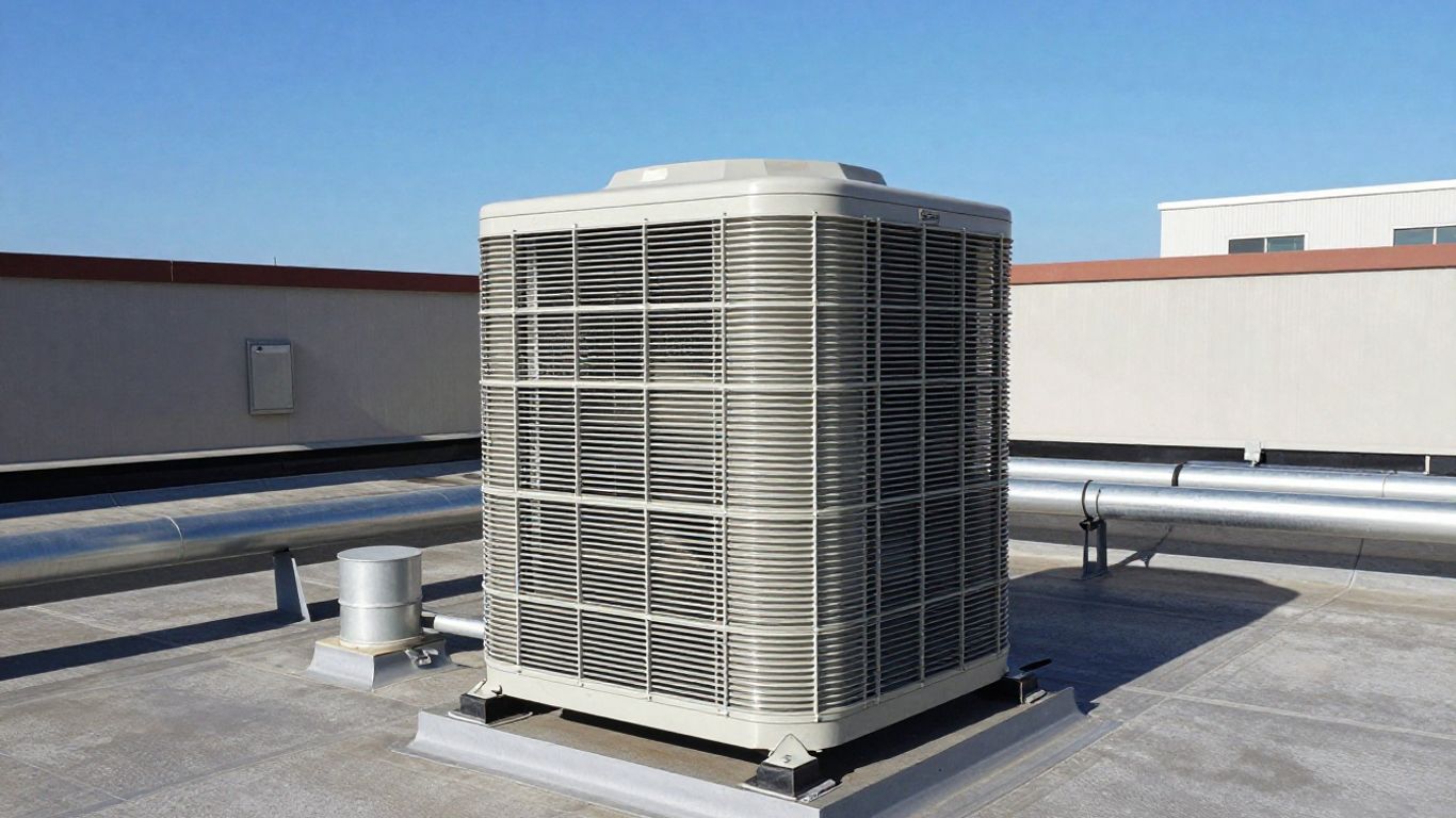 Commercial rooftop HVAC unit on a building exterior.