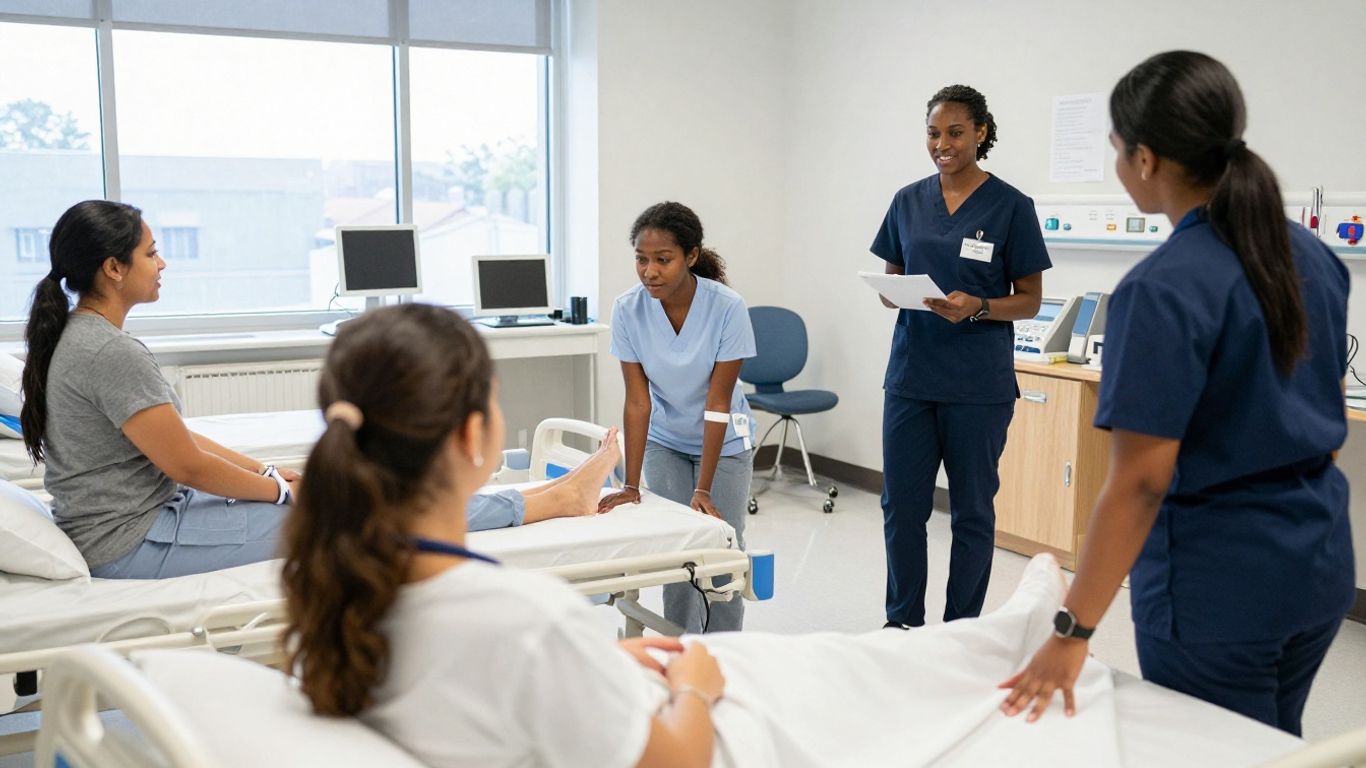 Students practicing nursing assistant skills in Massachusetts
