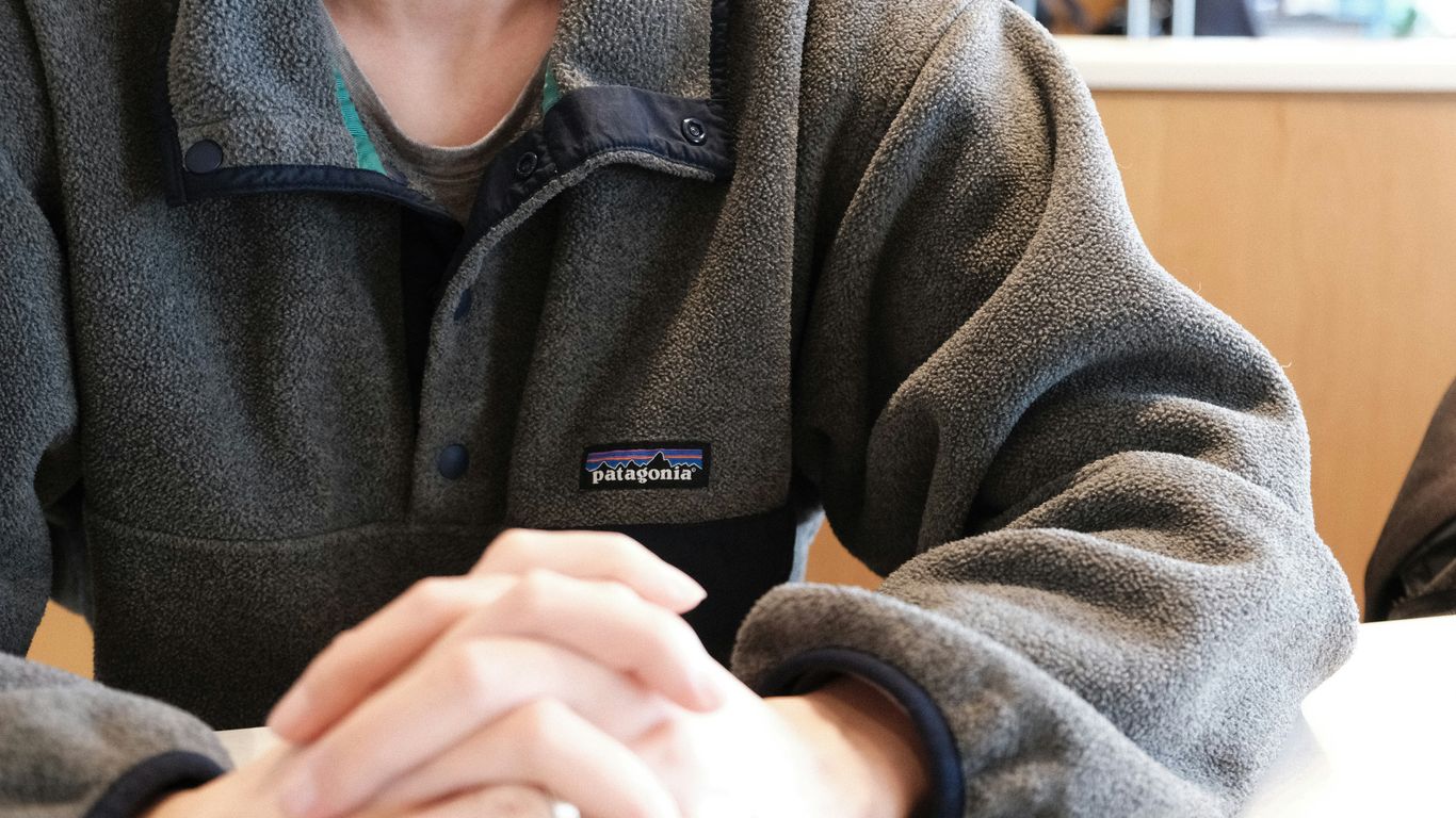Person wearing a gray patagonia fleece jacket