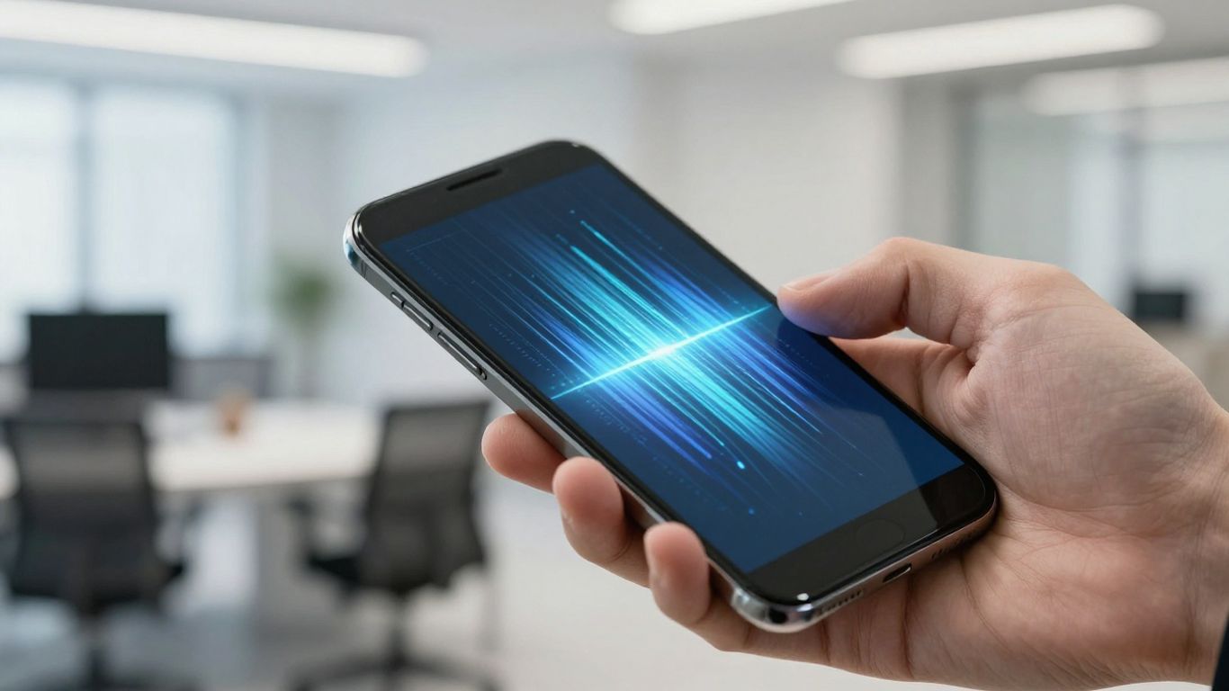 Lead capture strategies for campaigns. Hand holding smartphone with digital data streams